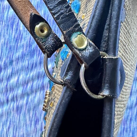 VTG 1964 Enid Collins Purse Pavan Pheasant Peacock Blue Jewels Wooden Bucket - Picture 11 of 16